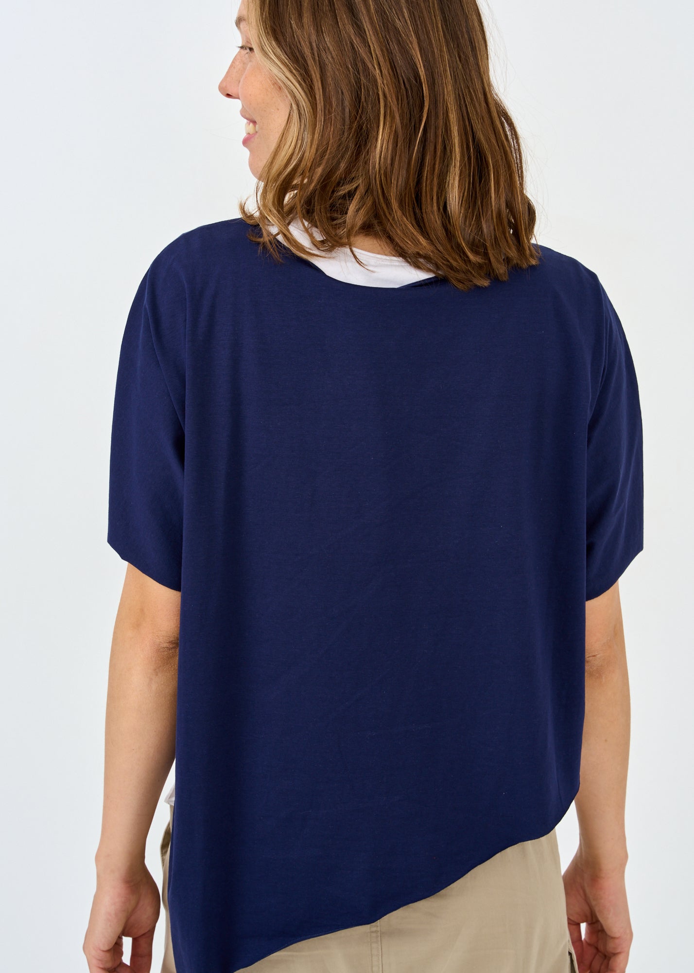 Dark blue short sleeve oversized bat shirt