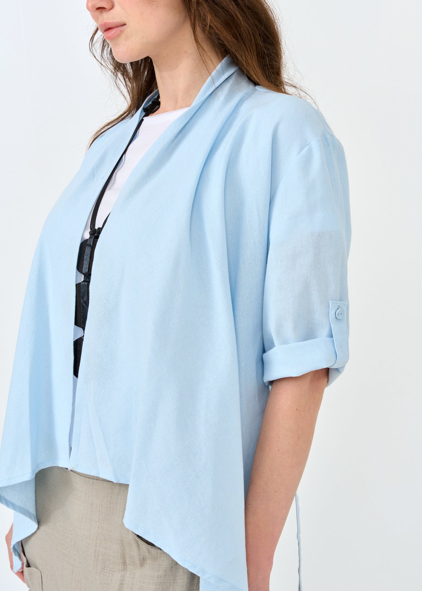 Light blue open linen top 