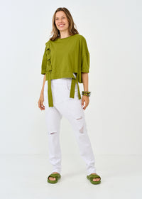 Boy jeans with diagonal cuts and white tears - 01