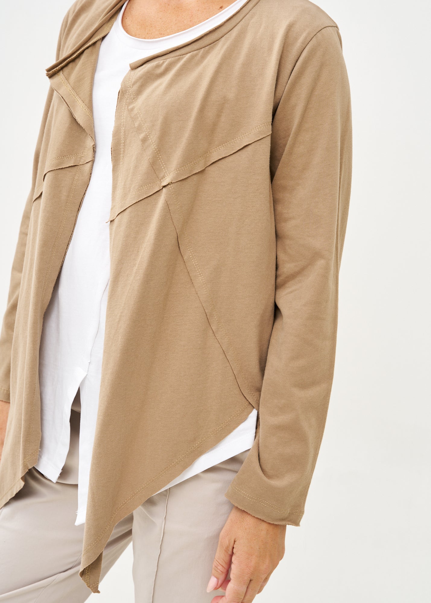 עליונית פתוחה דקה שרוול ארוך חום