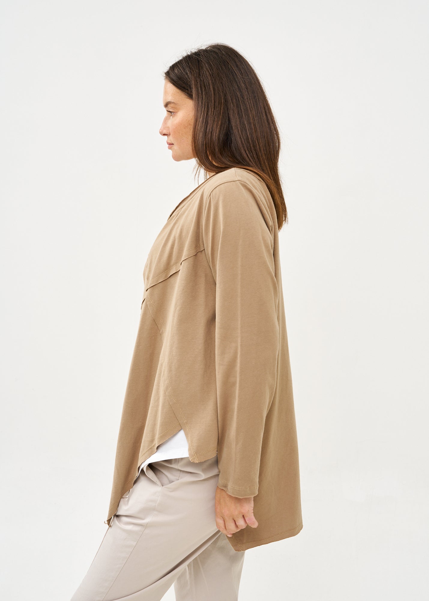 עליונית פתוחה דקה שרוול ארוך חום