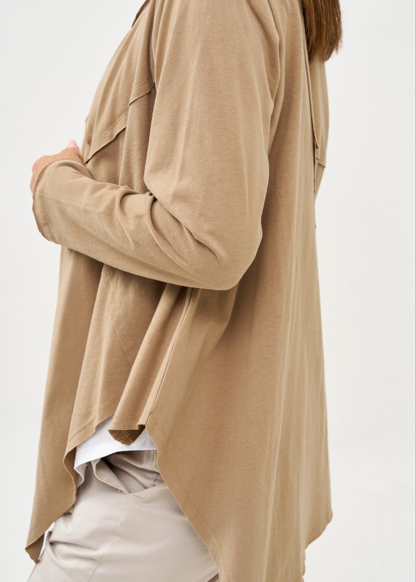 עליונית פתוחה דקה שרוול ארוך חום