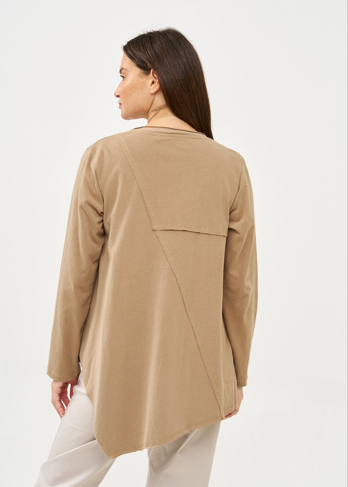 עליונית פתוחה דקה שרוול ארוך חום