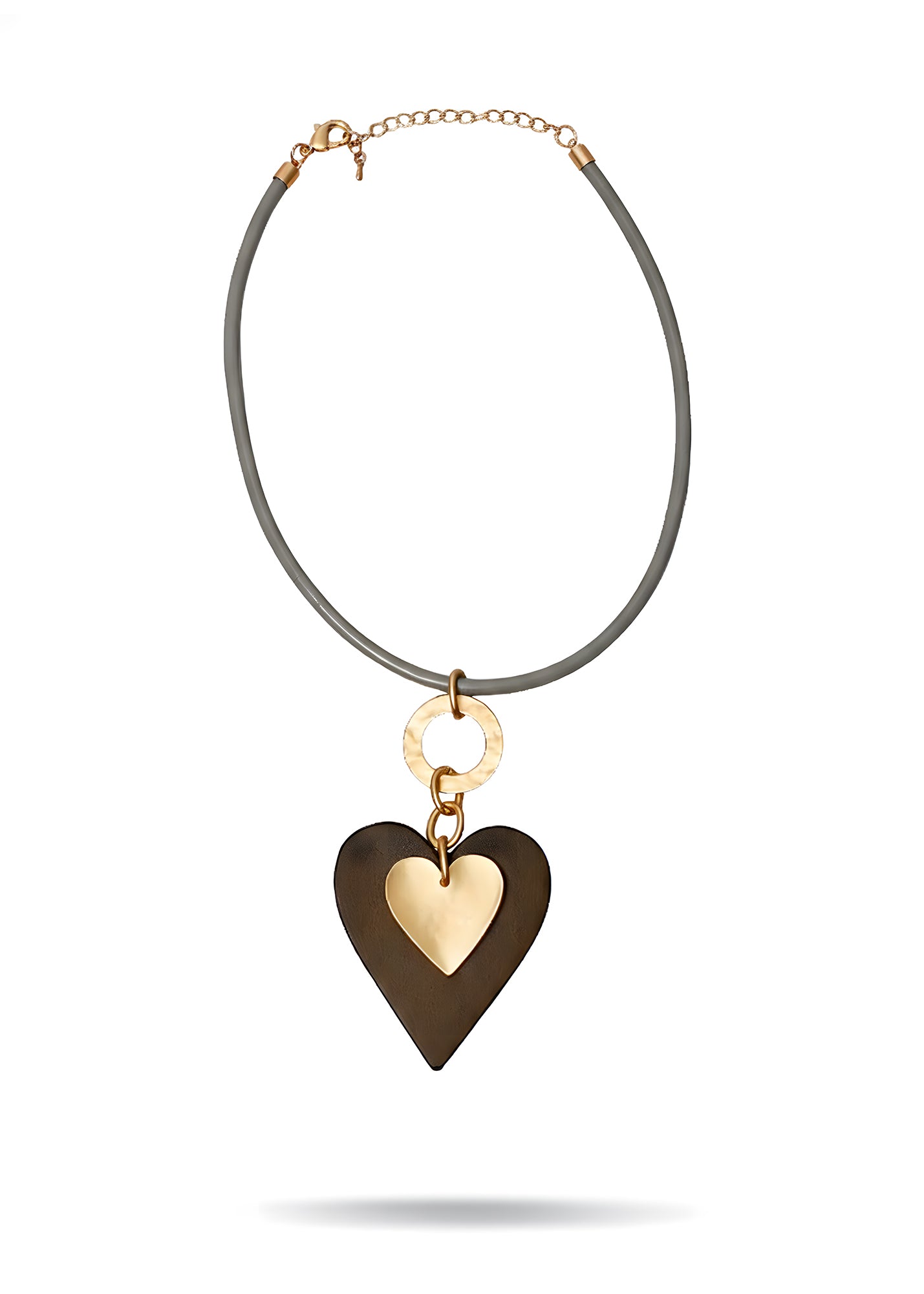 Heart-on-heart leather necklace, beige leather