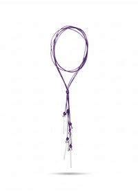 Long leather necklace with purple rectangular metal fringes - 99