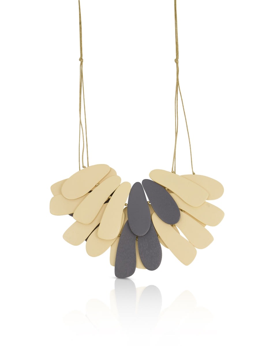 Necklace 2 rows of wood combination 2 colors yellow