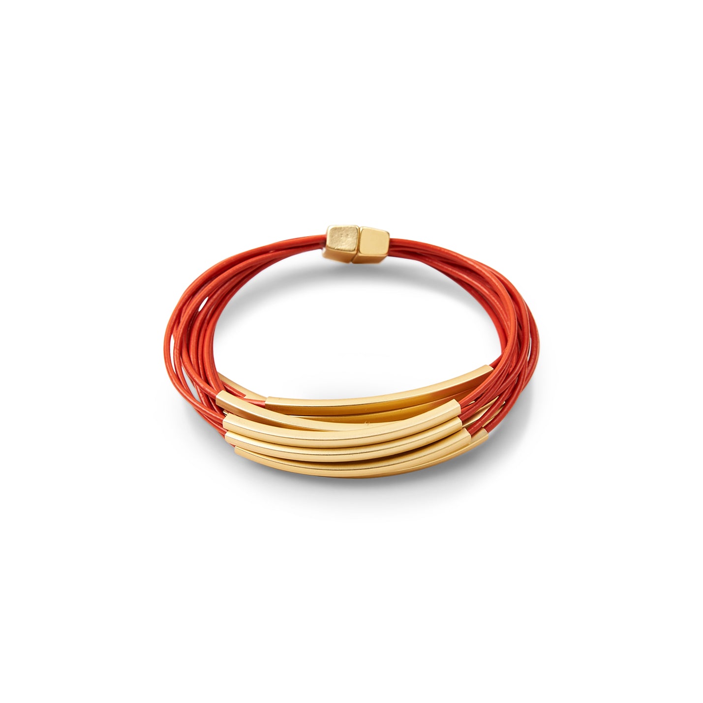 צמיד רצועות עור דקות וטיובים כתום