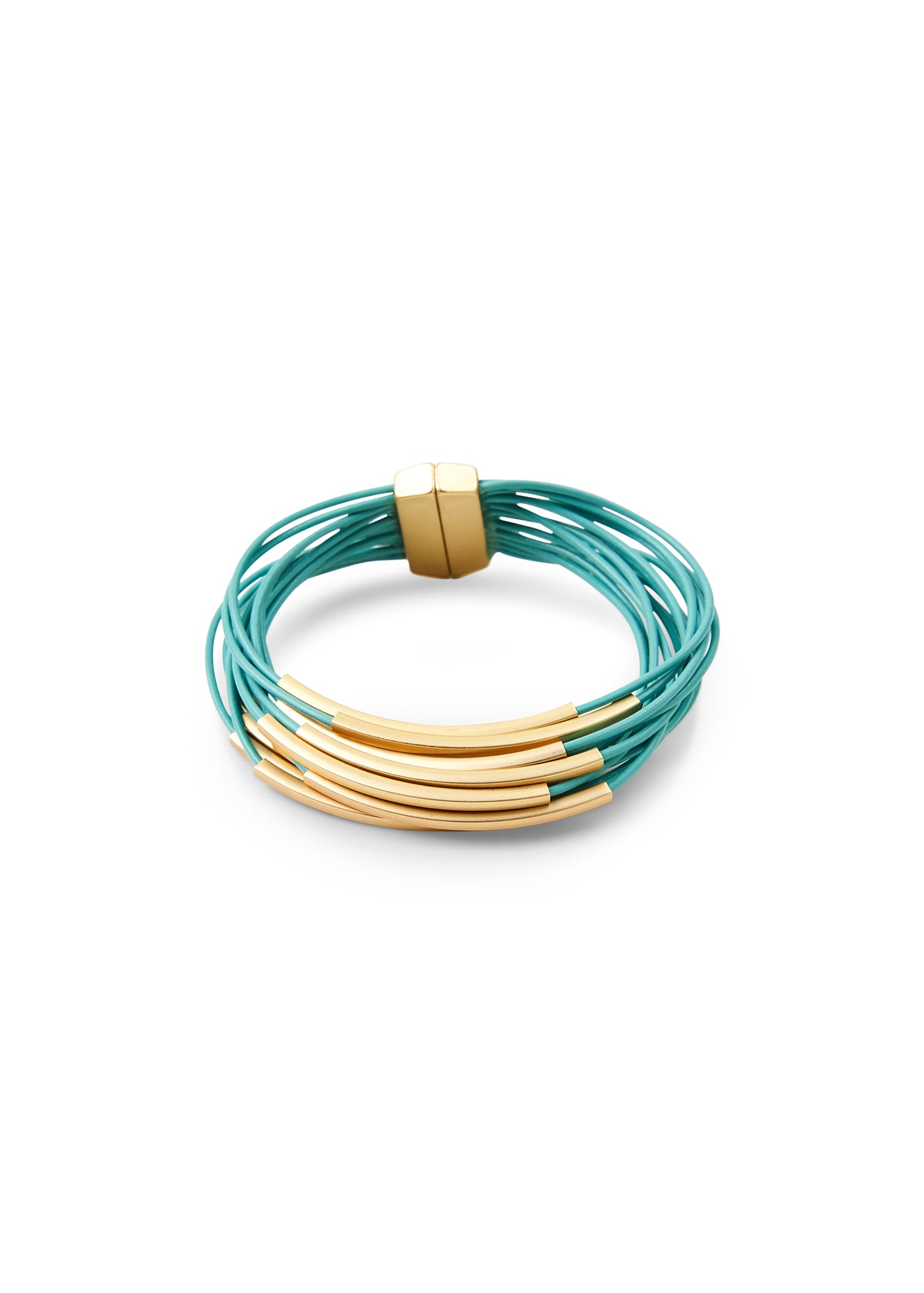Bracelet thin leather straps and turquoise tubes