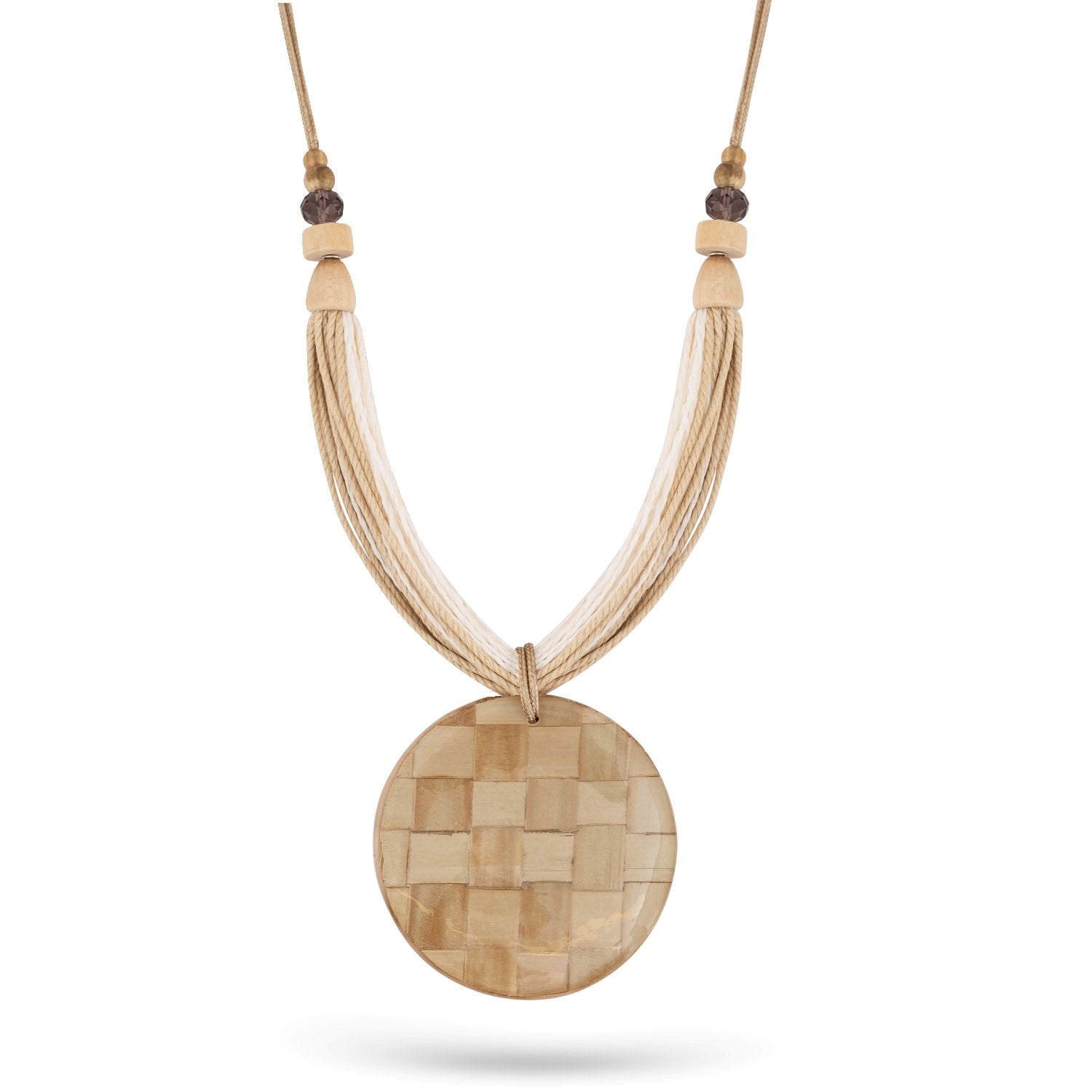 שרשרת עבודת יד שורות קש ועיגול רזין משבצות בז