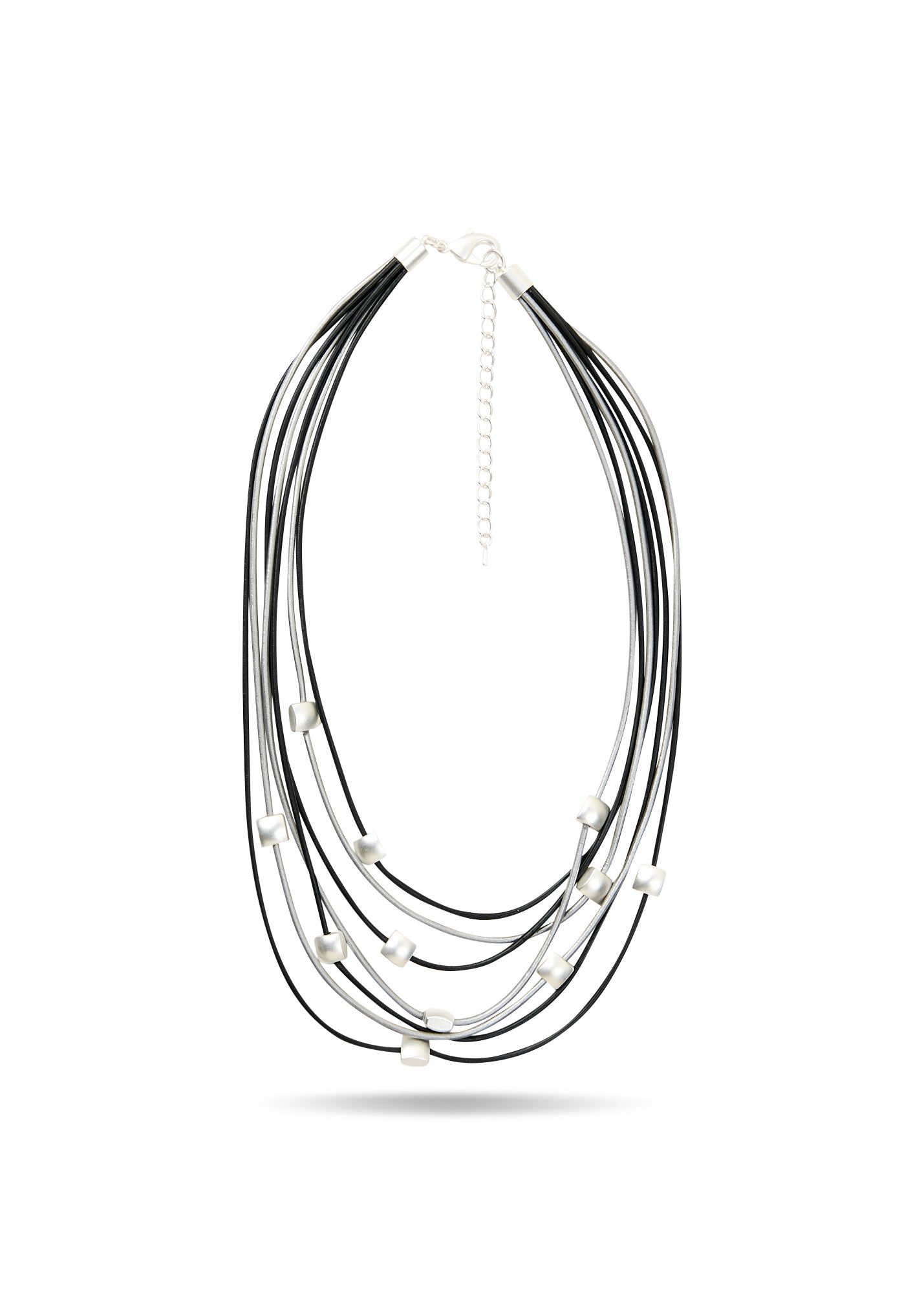 Leather row chain in two colors and light gray metal squares