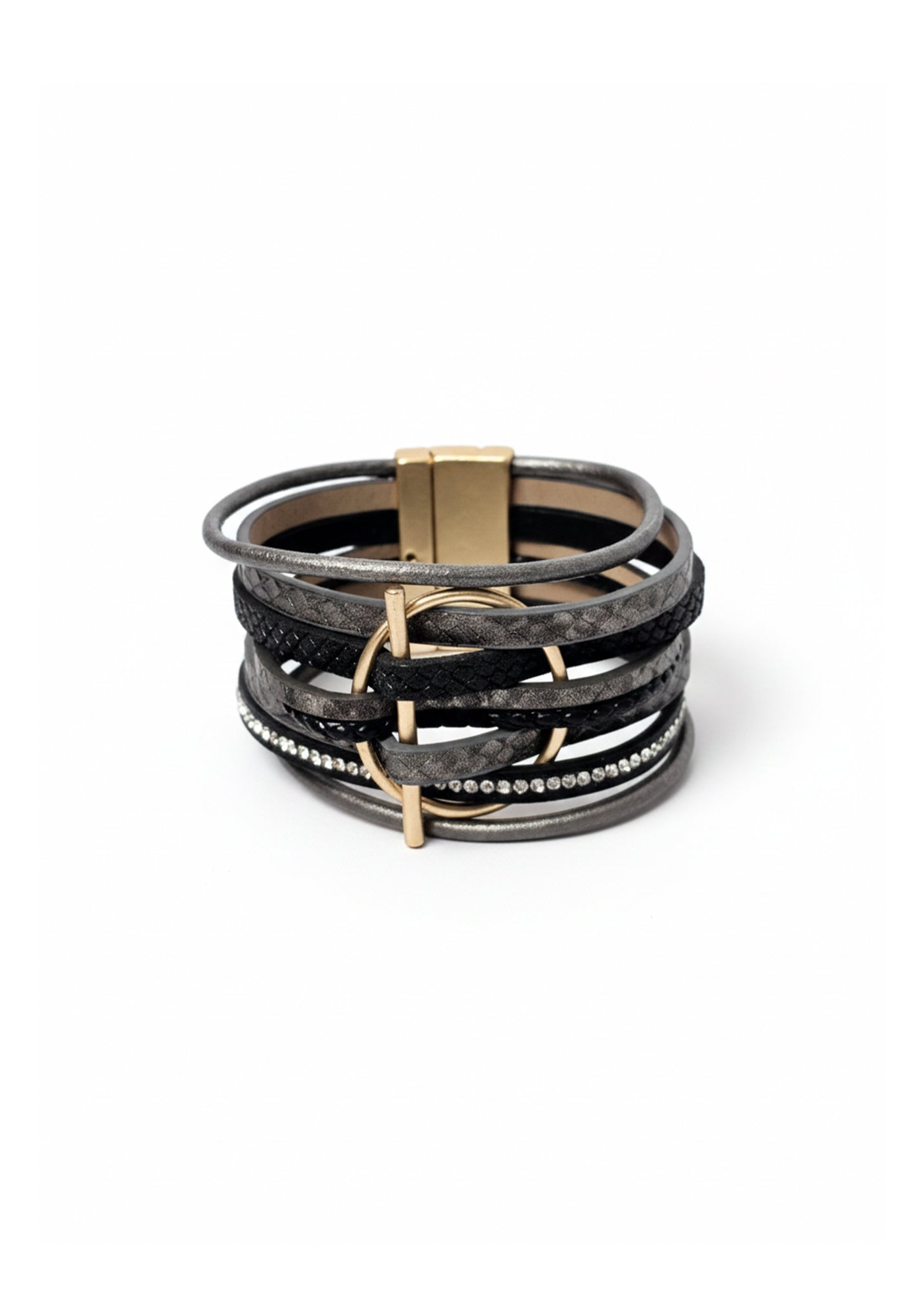 Gray circle and line leather strap bracelet