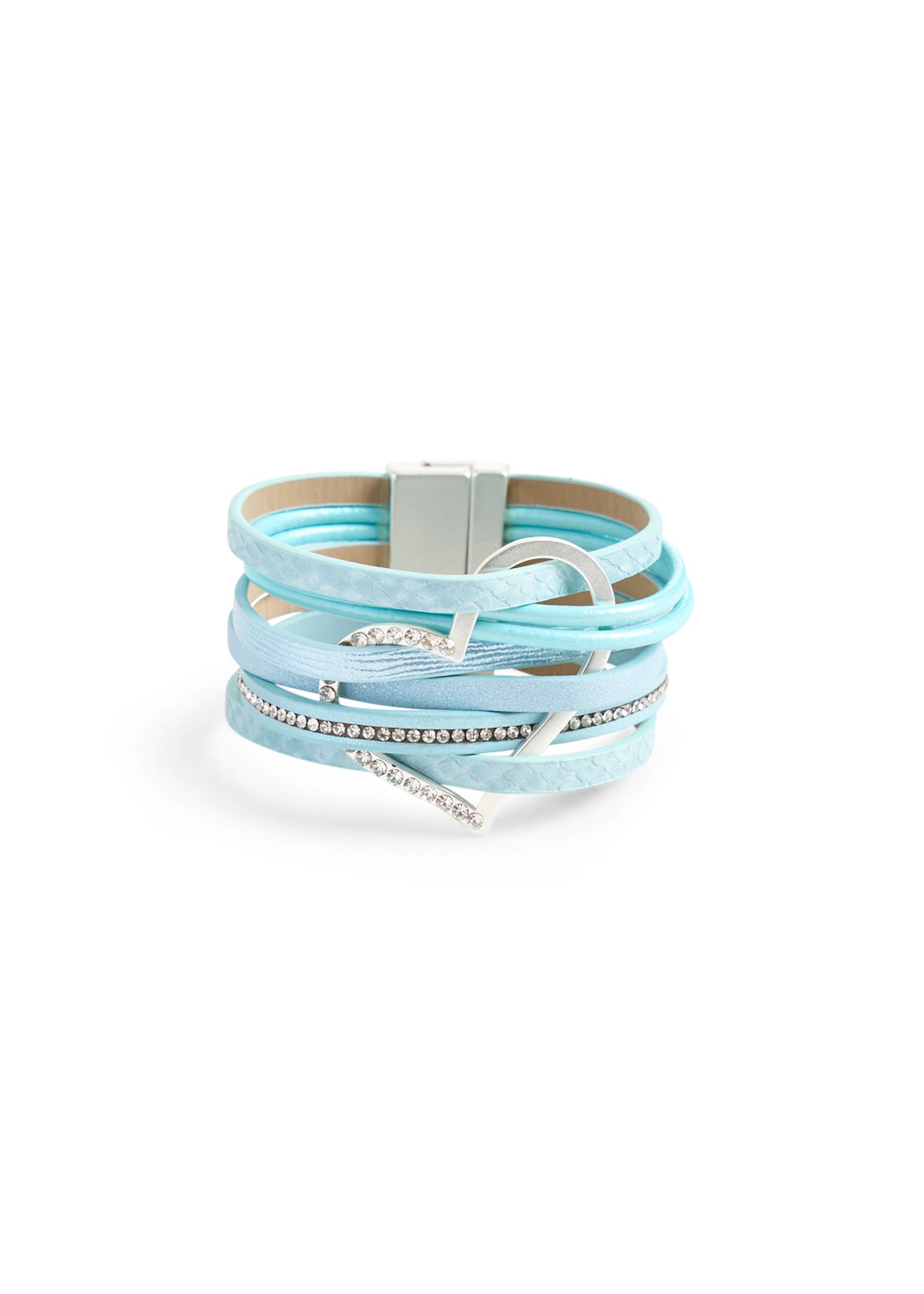Light blue large leather and heart strap bracelet