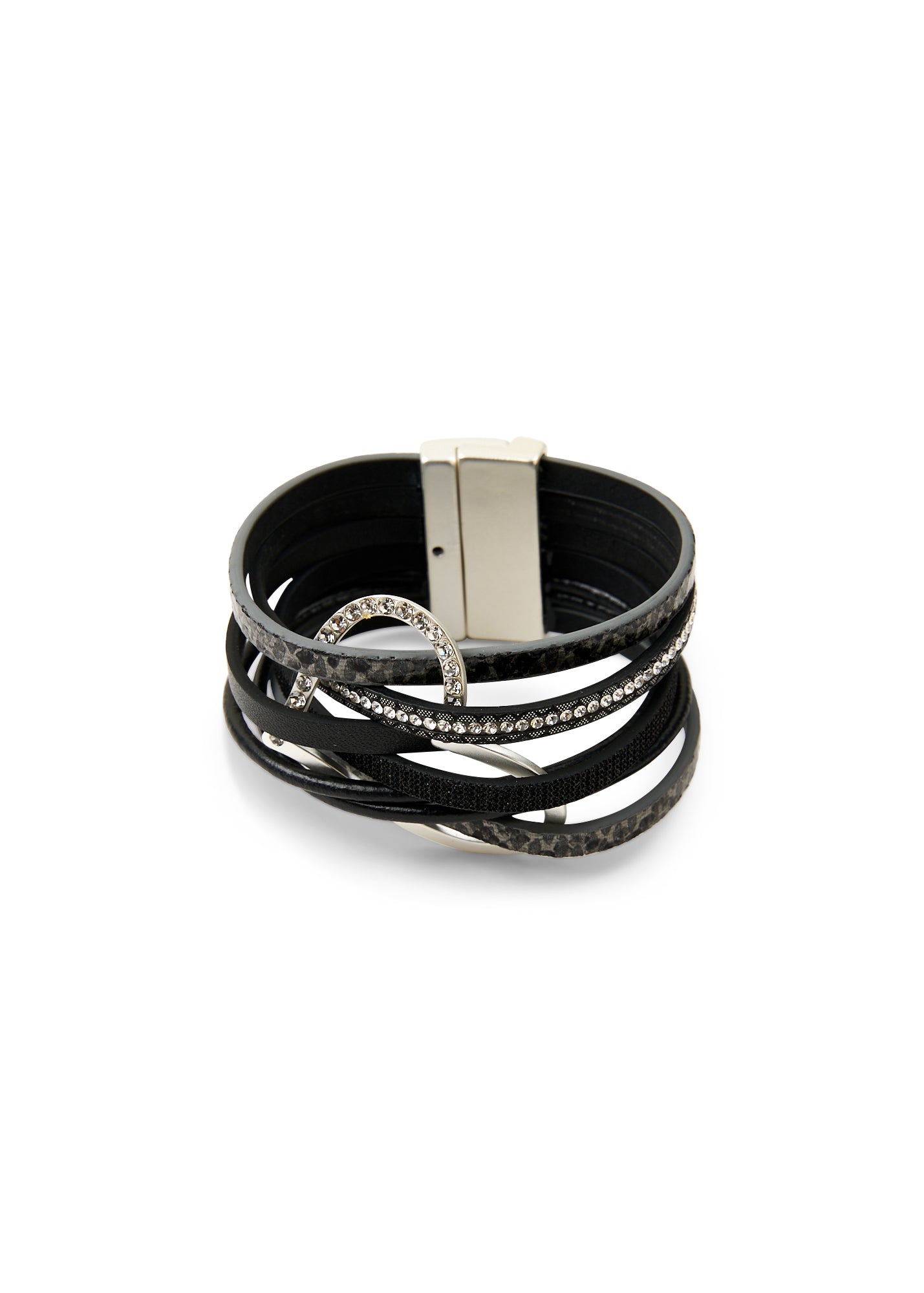 Big black heart and leather straps bracelet