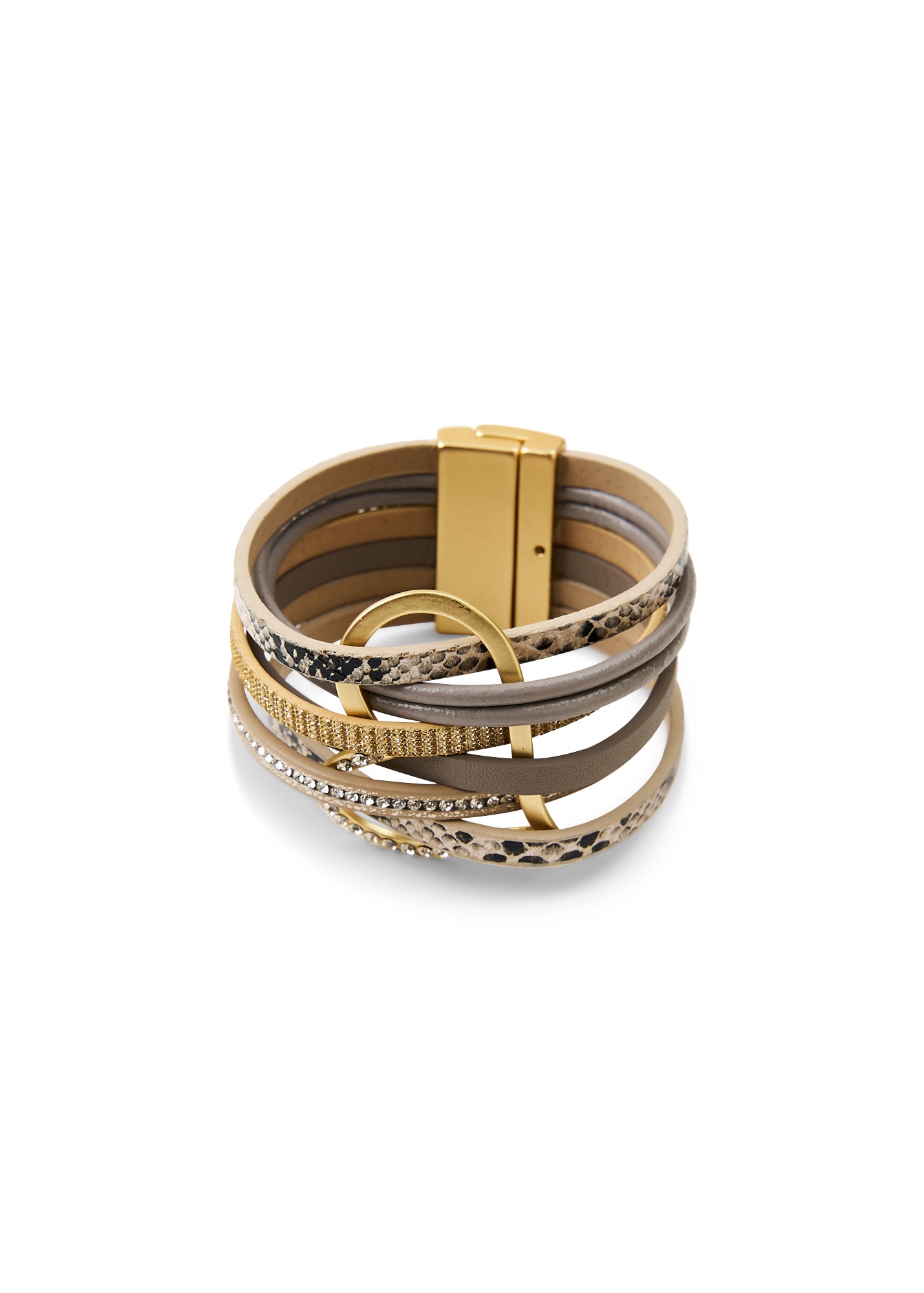 Large beige heart and leather strap bracelet