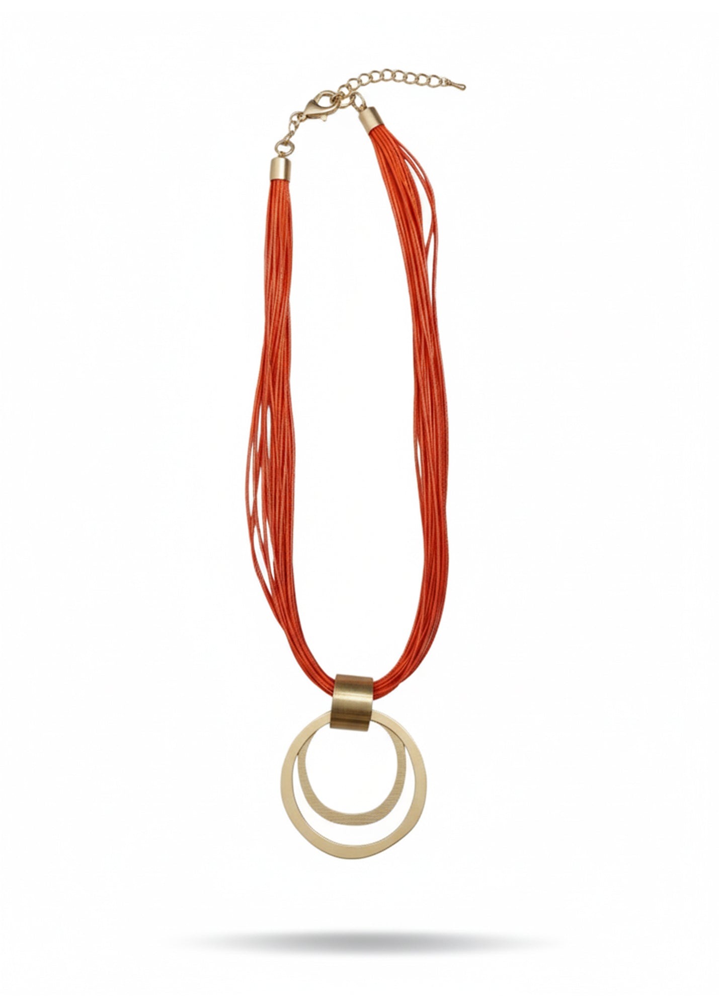 Wire necklace and two orange circle pendant