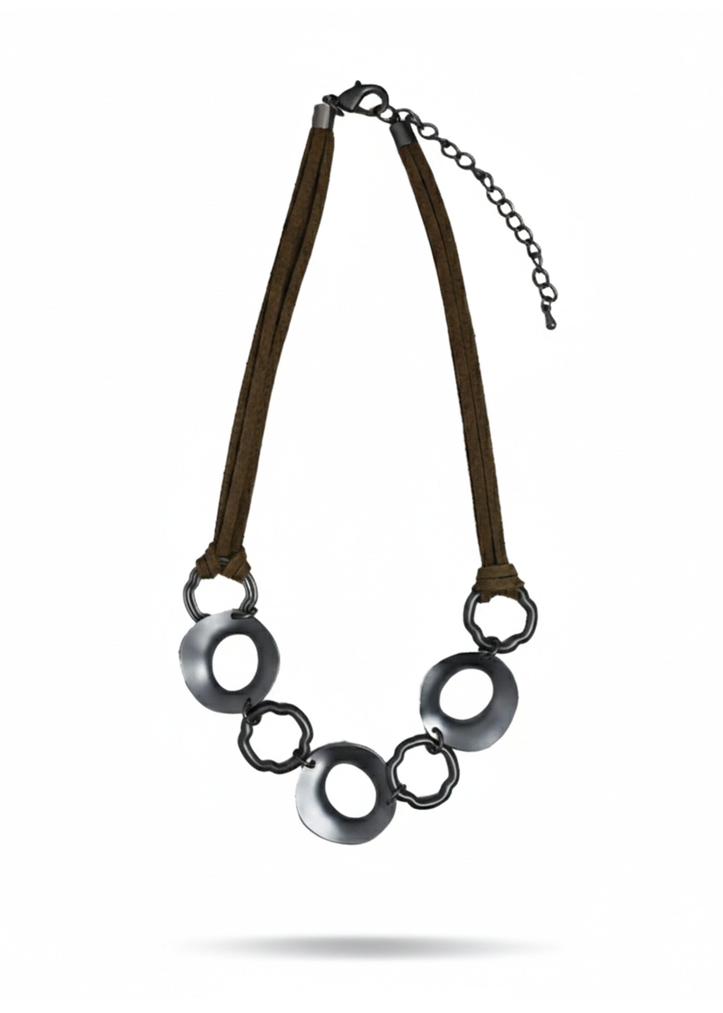 Leather necklace with circles combined in two types, green