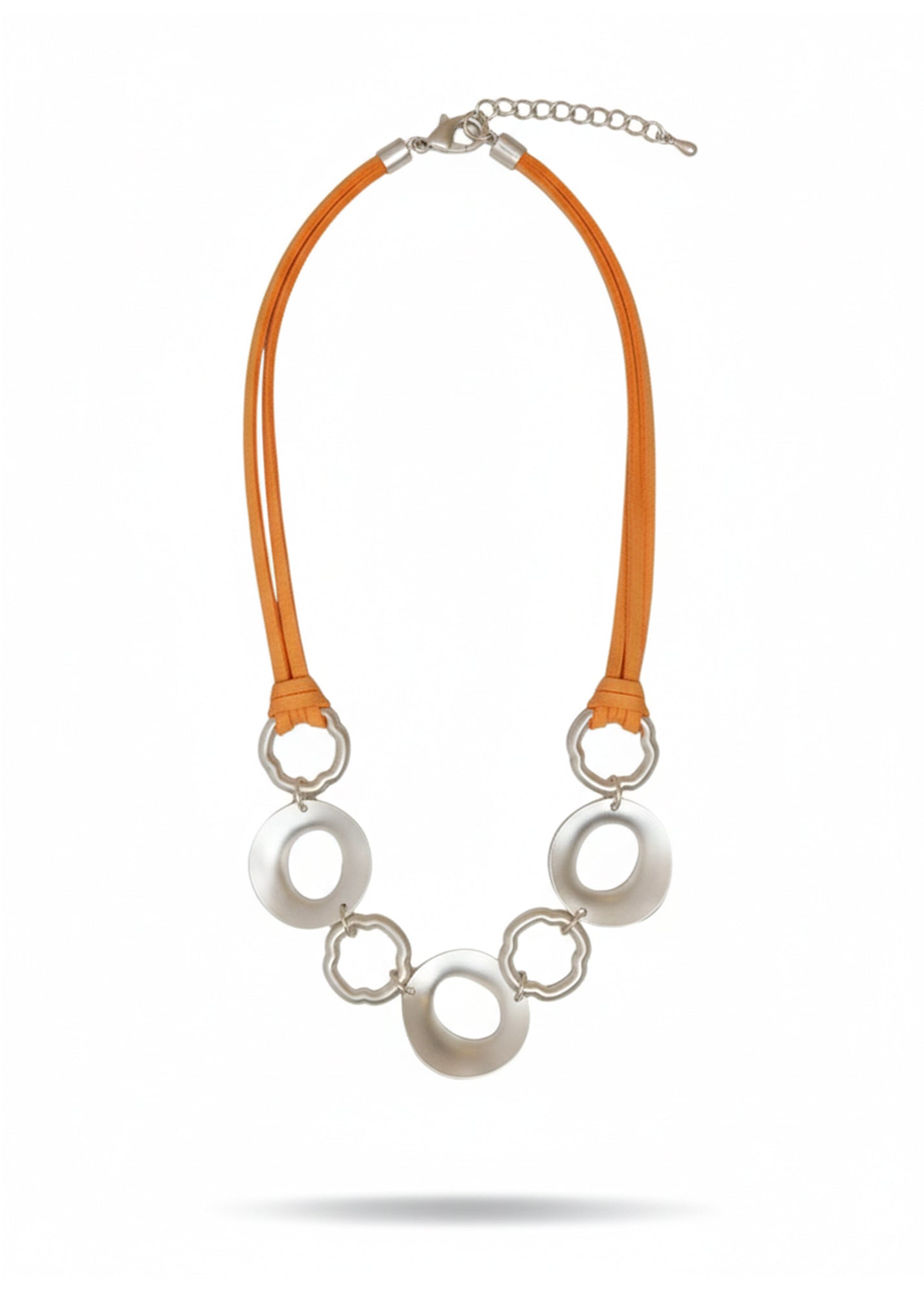 Leather necklace with circles combined from two types, orange