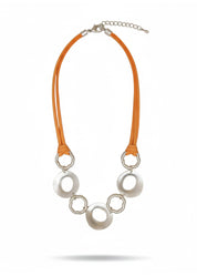 Leather necklace with circles combined from two types, orange