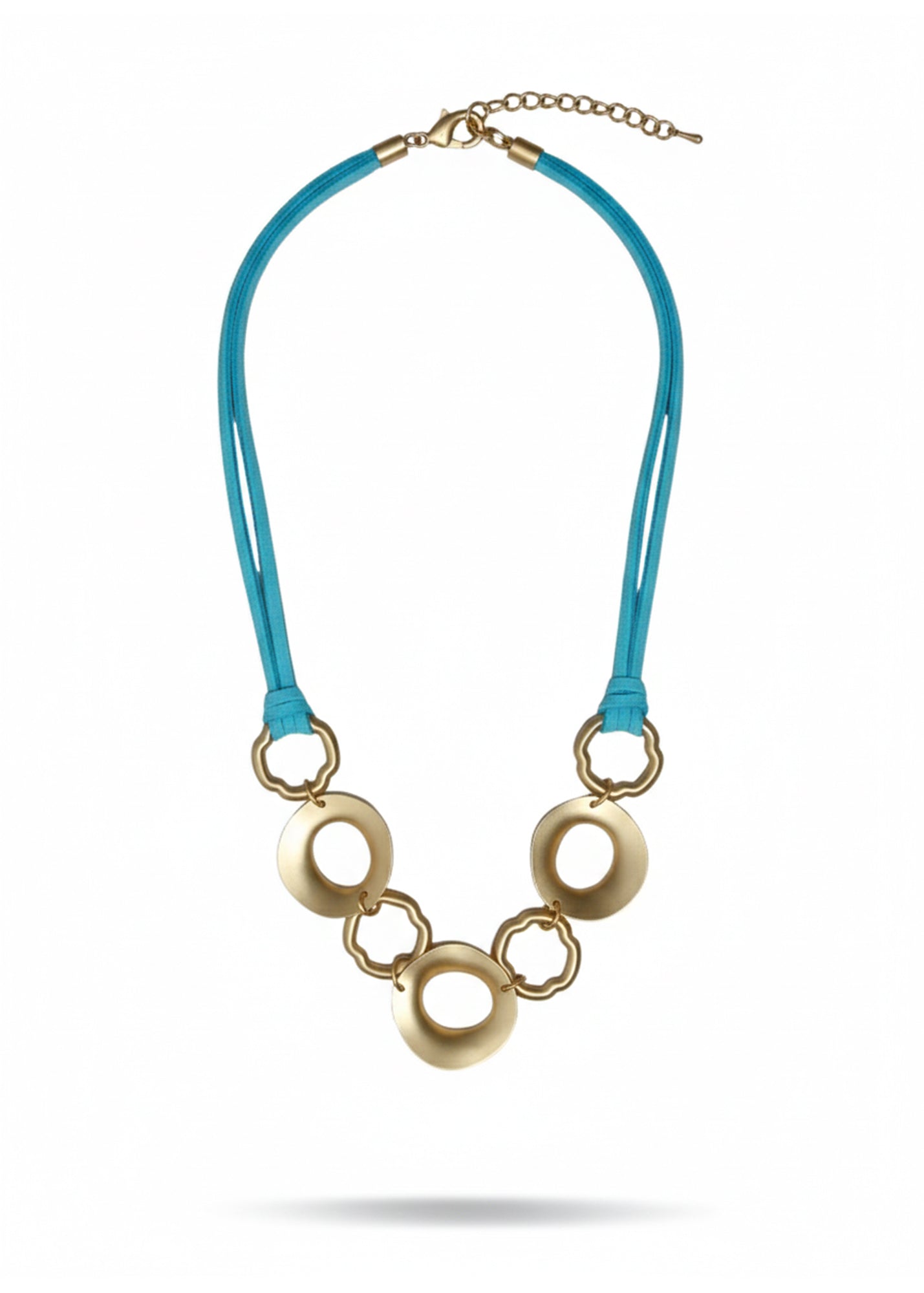 Leather necklace with circles combined from two types, turquoise