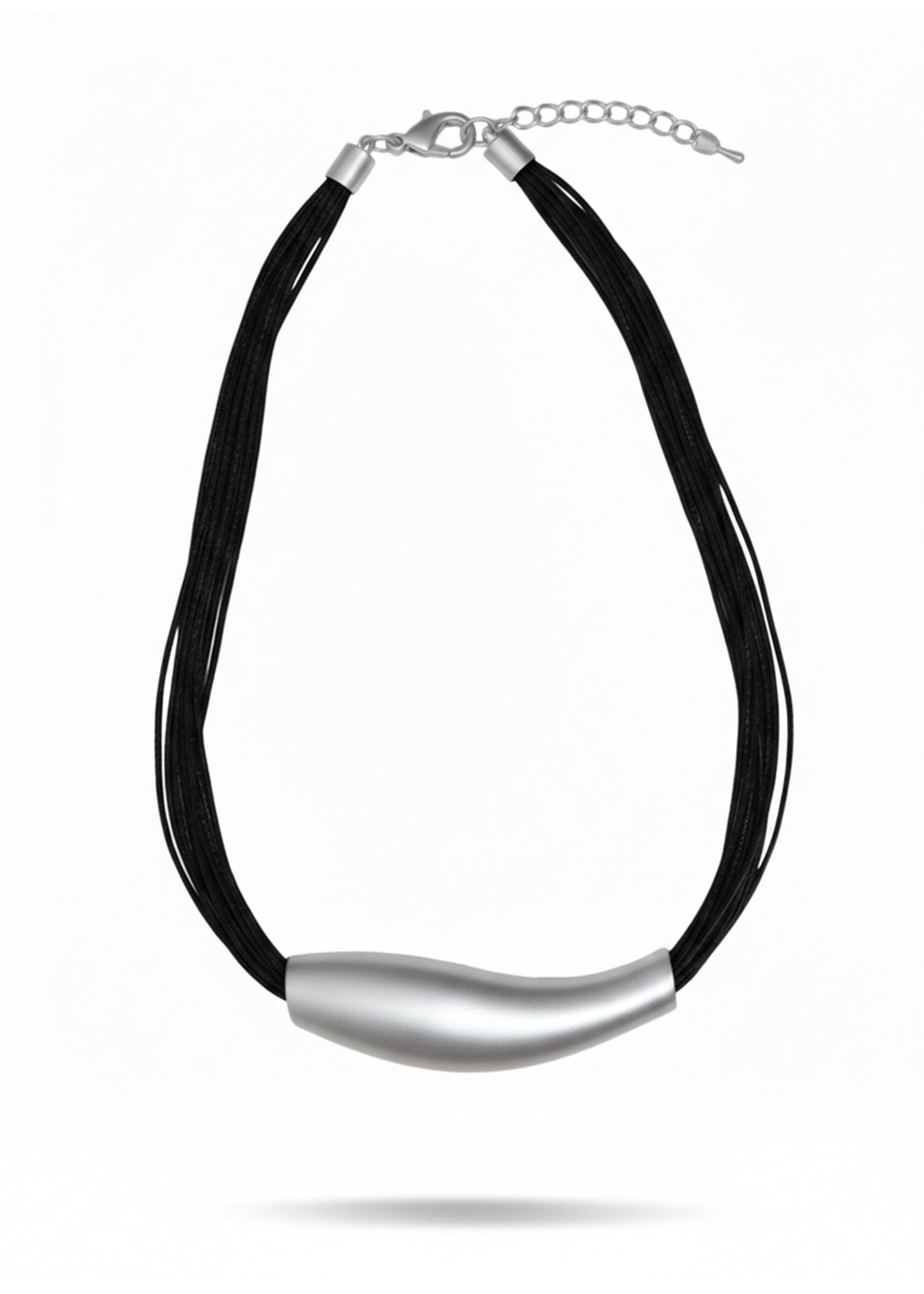 Black Wave Shaped Waxed Thread Necklace Pendant