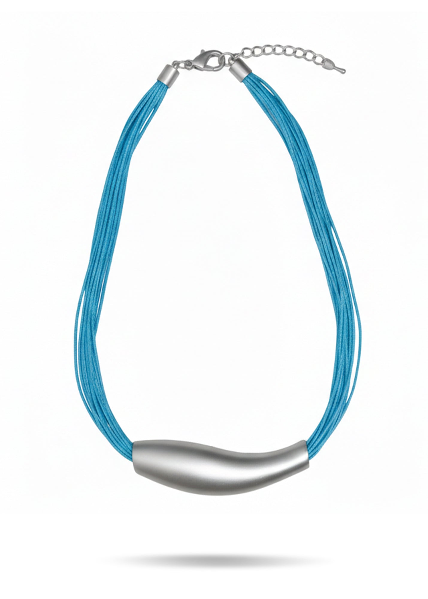Light Blue Wave Shaped Pendant Waxed Thread Necklace