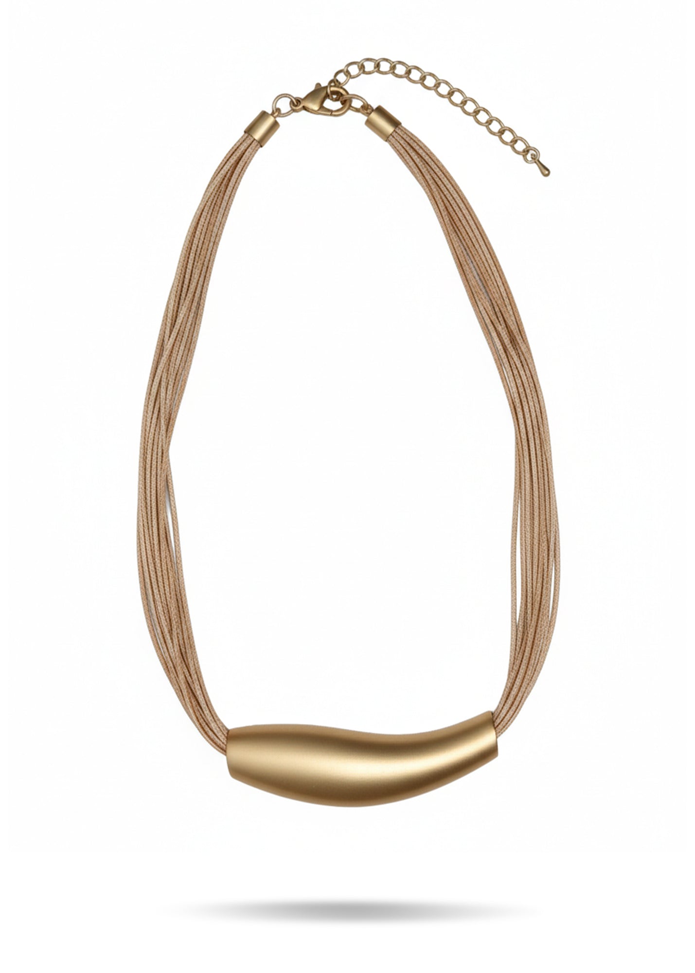 Gold wave-shaped pendant wax thread necklace