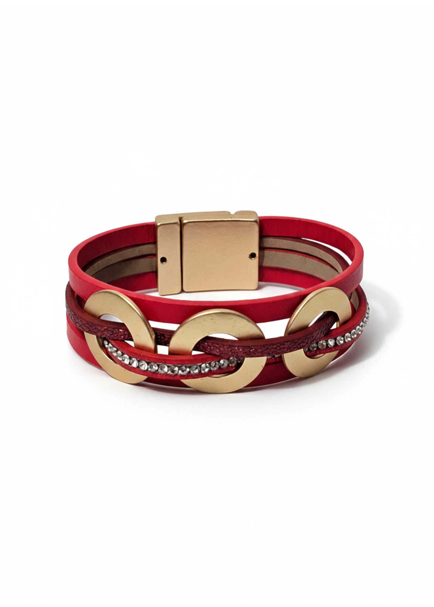 Red leather bracelet with intertwined circles