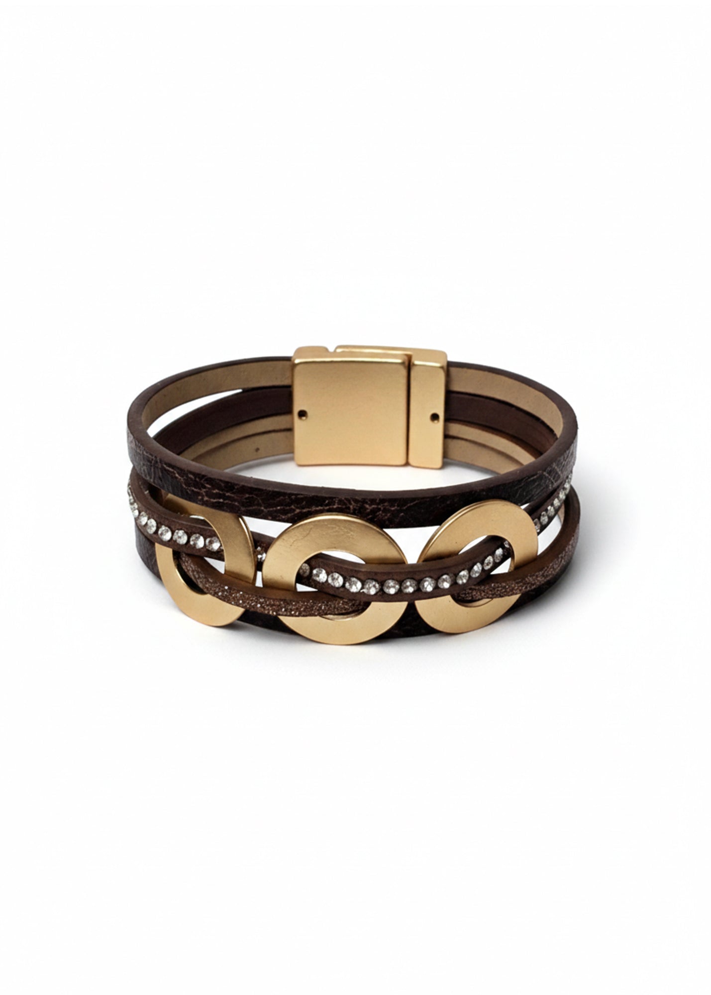 Dark brown leather bracelet with intertwined circles