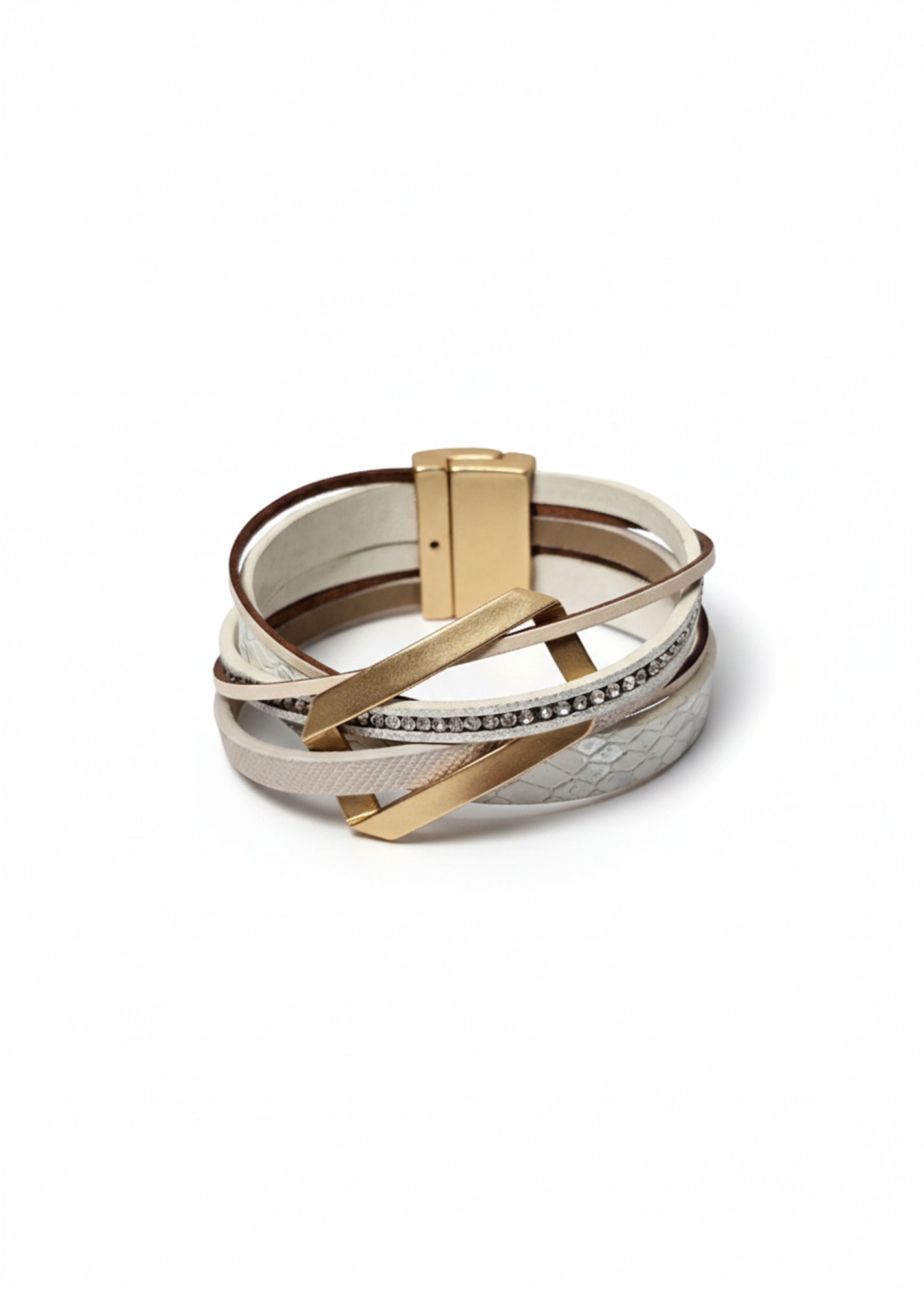 White rectangular element leather bracelet