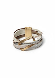 White rectangular element leather bracelet