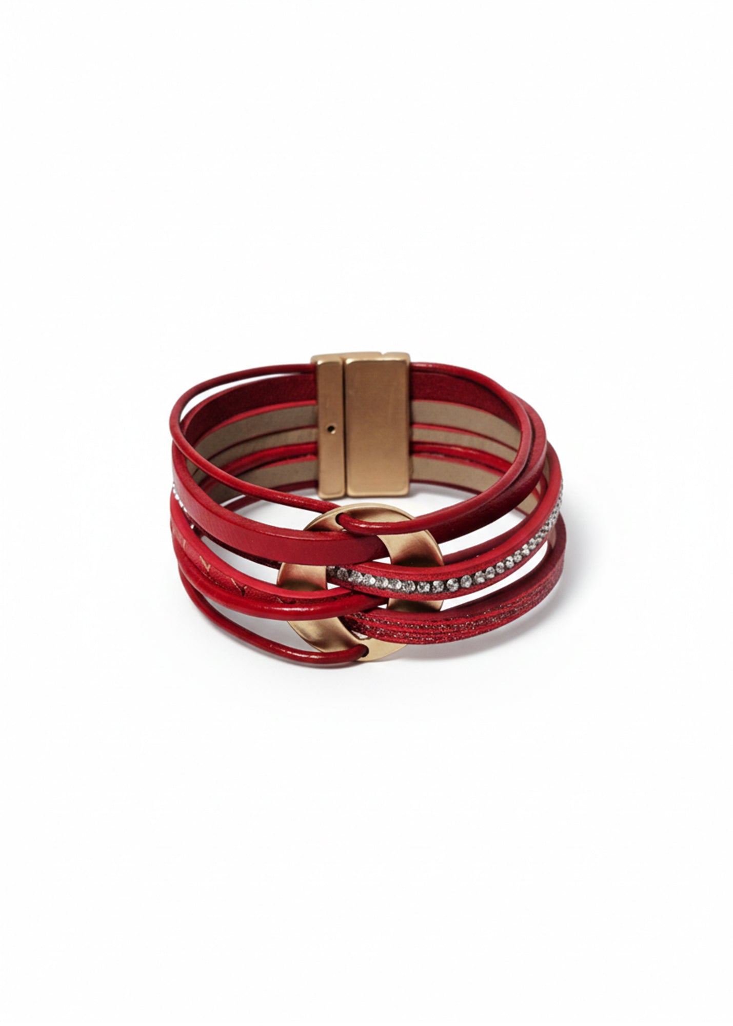 צמיד חוטי עור שזורים באליפסה אדום