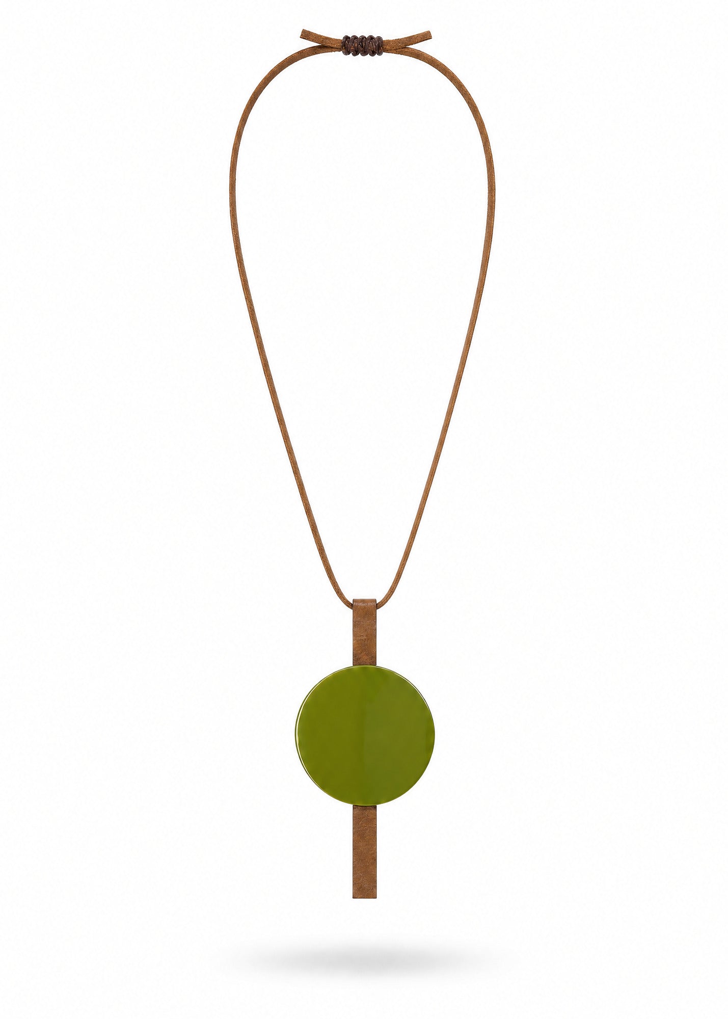 Large green circle leather necklace