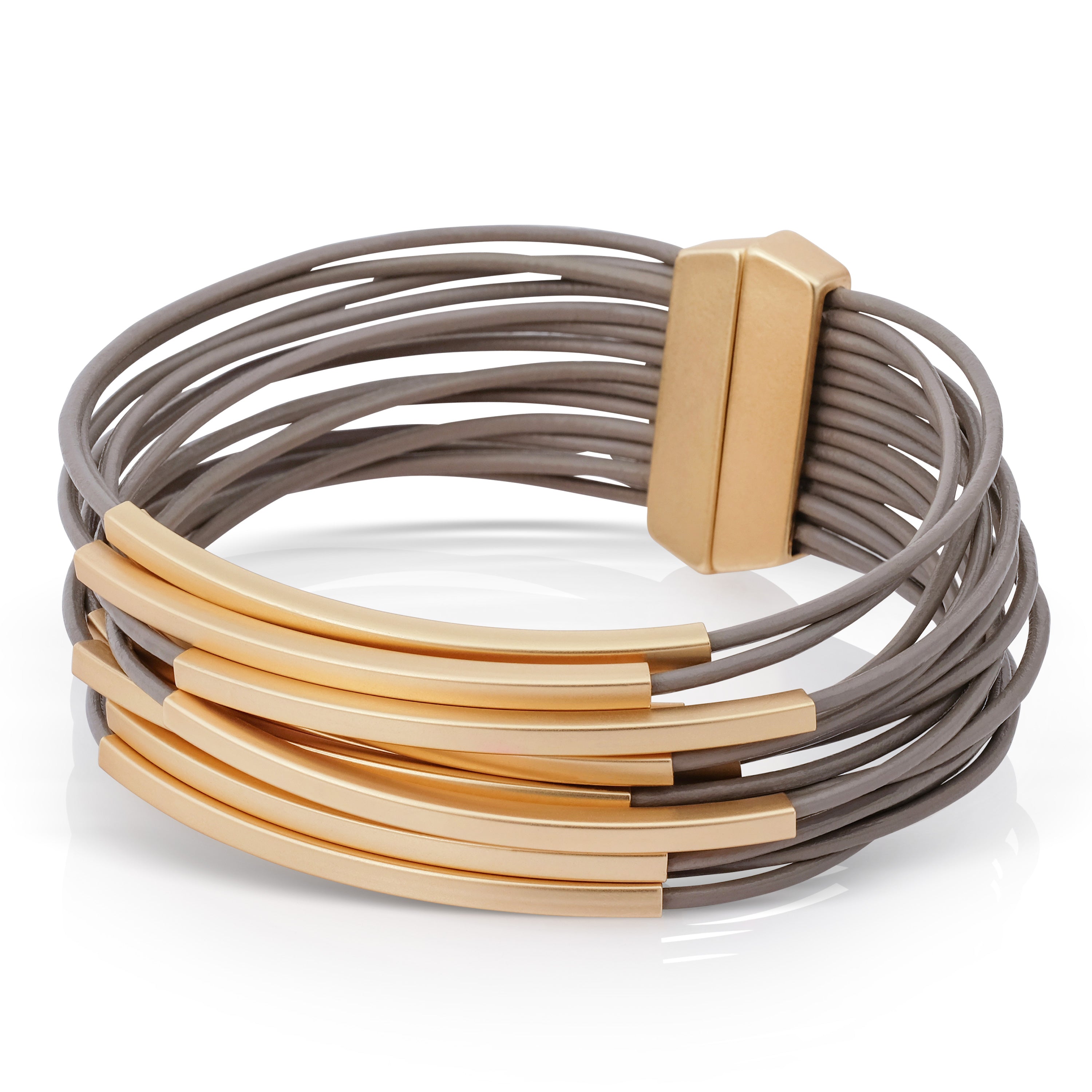 צמיד רצועות עור דקות וטיובים בז'