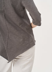 Dark gray triangle extension 3/4 sleeve V-neck T-shirt
