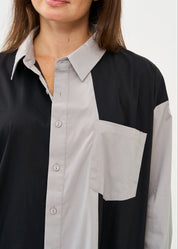 חולצה מכופתרת שילוב שני צבעים שחור