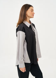 חולצה מכופתרת שילוב שני צבעים שחור