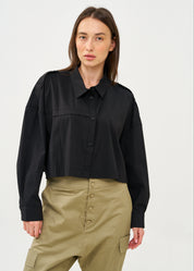 חולצה מכופתרת עם כותפת ארוכה שחור