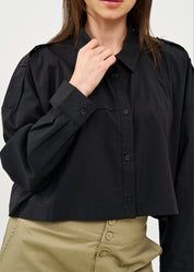 חולצה מכופתרת עם כותפת ארוכה שחור