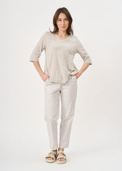 T-shirt with triangular extension, V-neck, 3/4 sleeve, stone