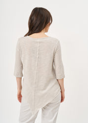 T-shirt with triangular extension, V-neck, 3/4 sleeve, stone