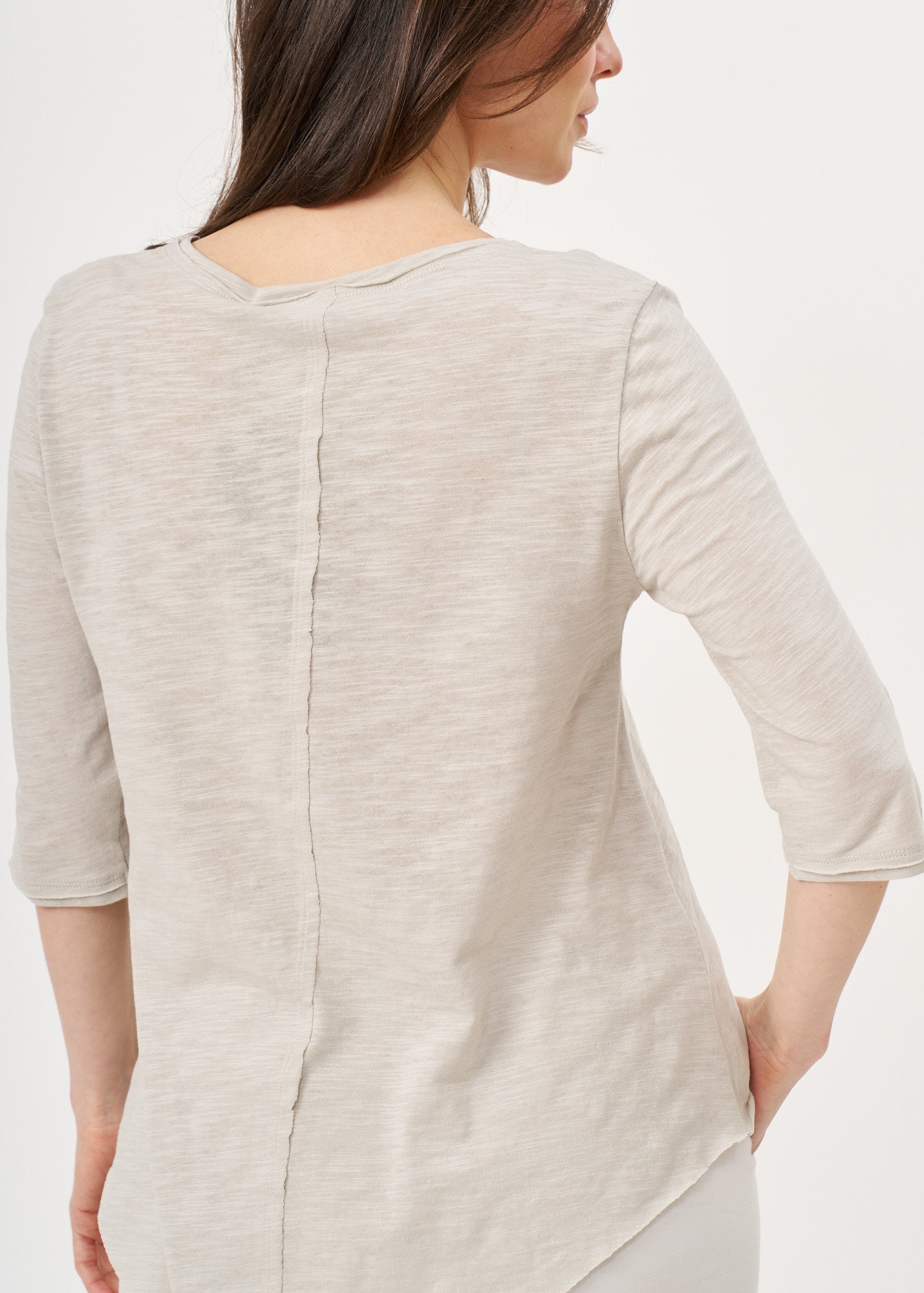 T-shirt with triangular extension, V-neck, 3/4 sleeve, stone