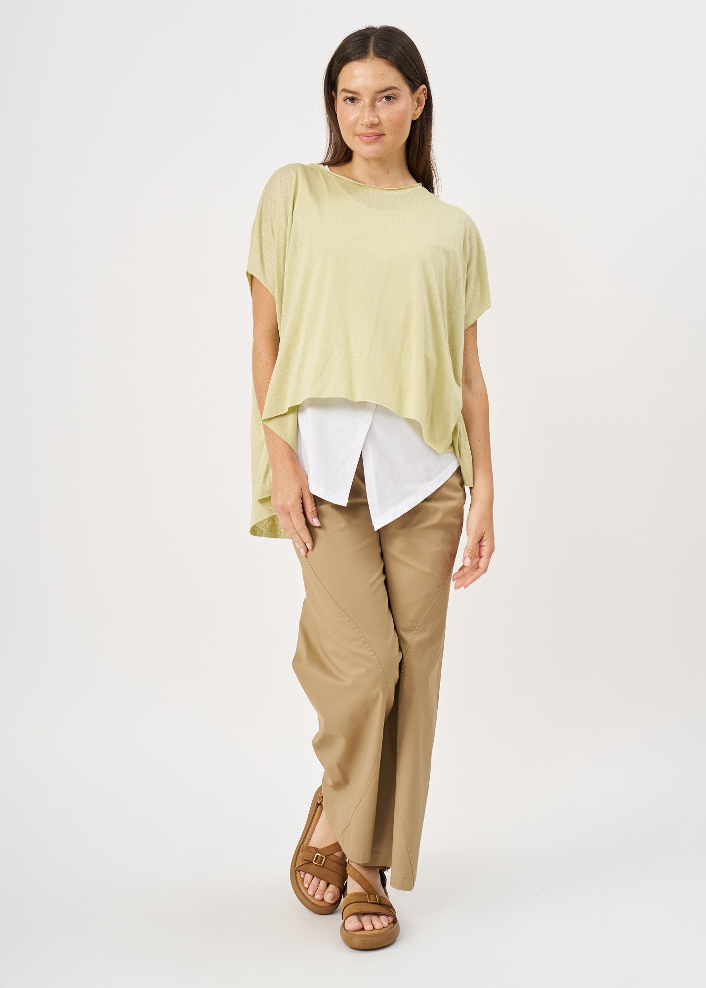 Light green slub fabric short shirt