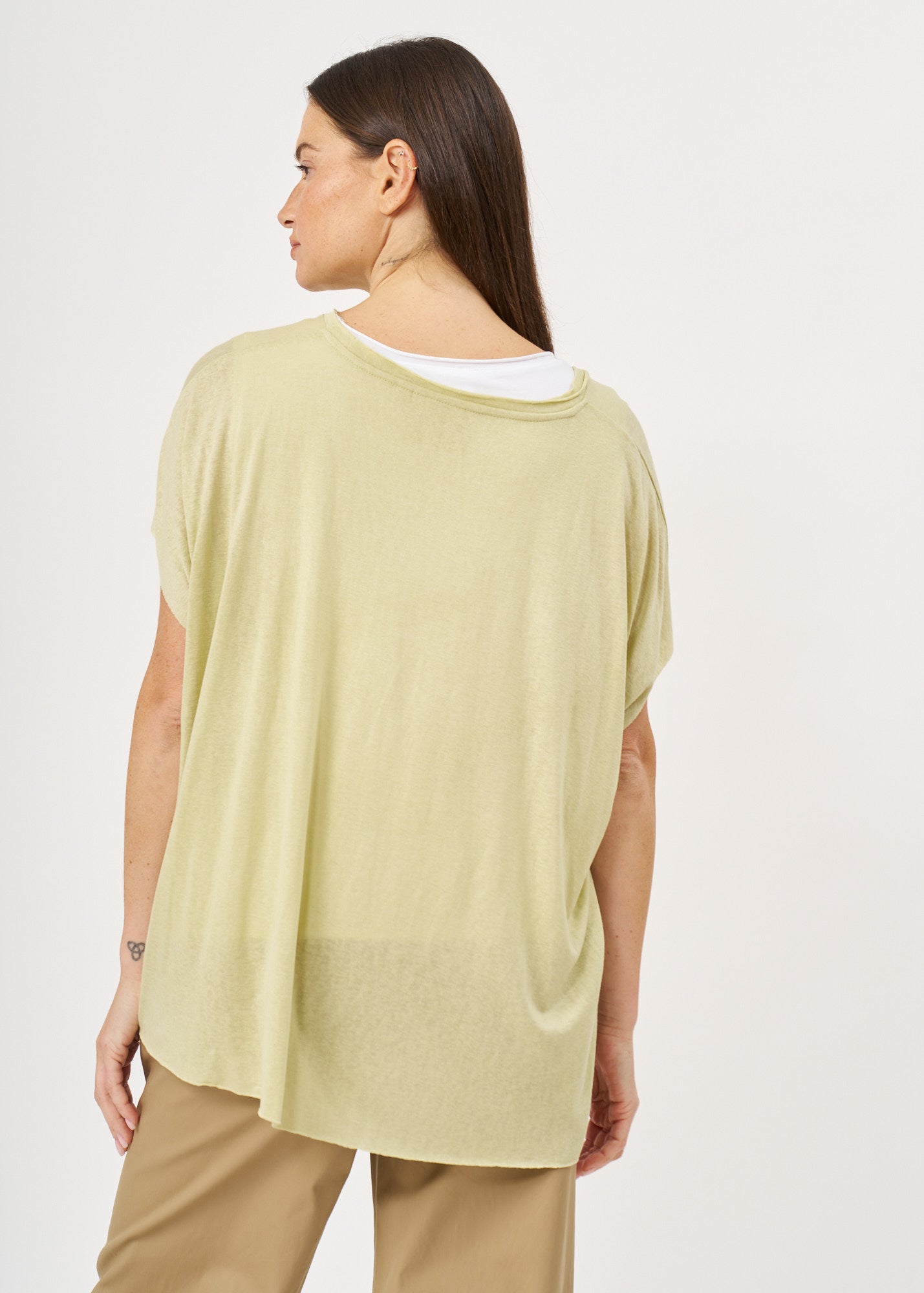 Light green slub fabric short shirt