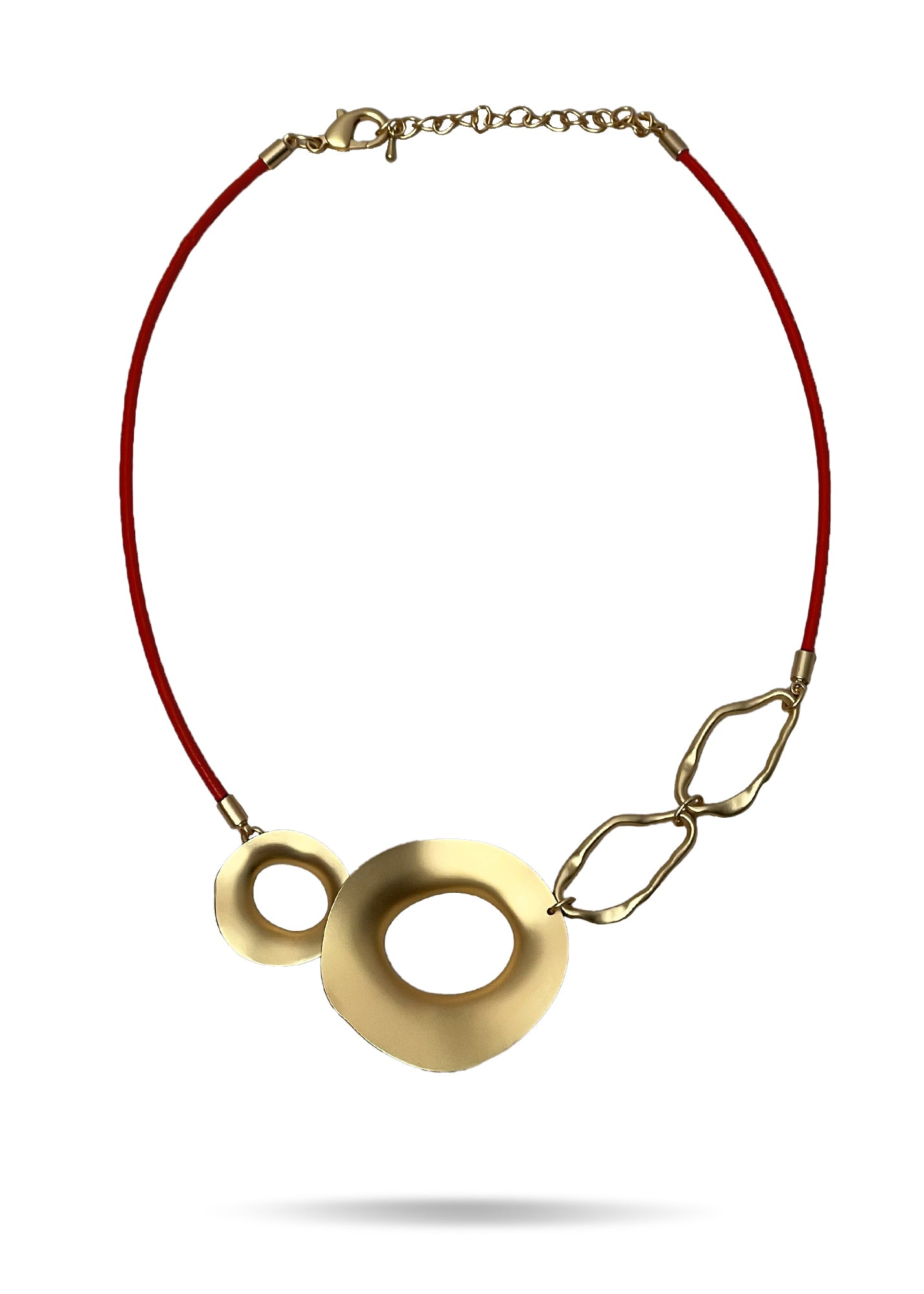 Leather necklace 4 elements combined from two types, red