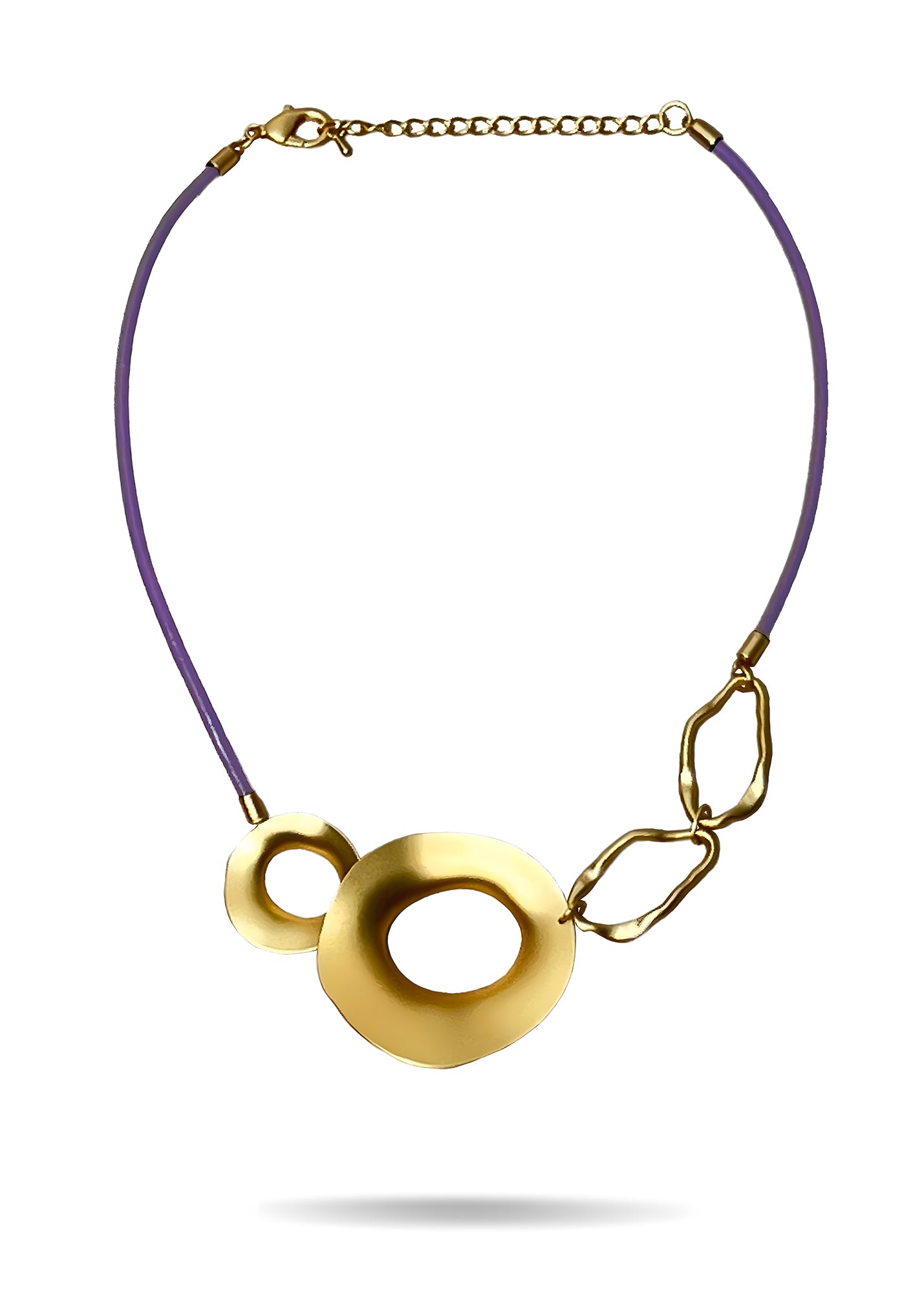 Leather necklace 4 elements combined from two types purple