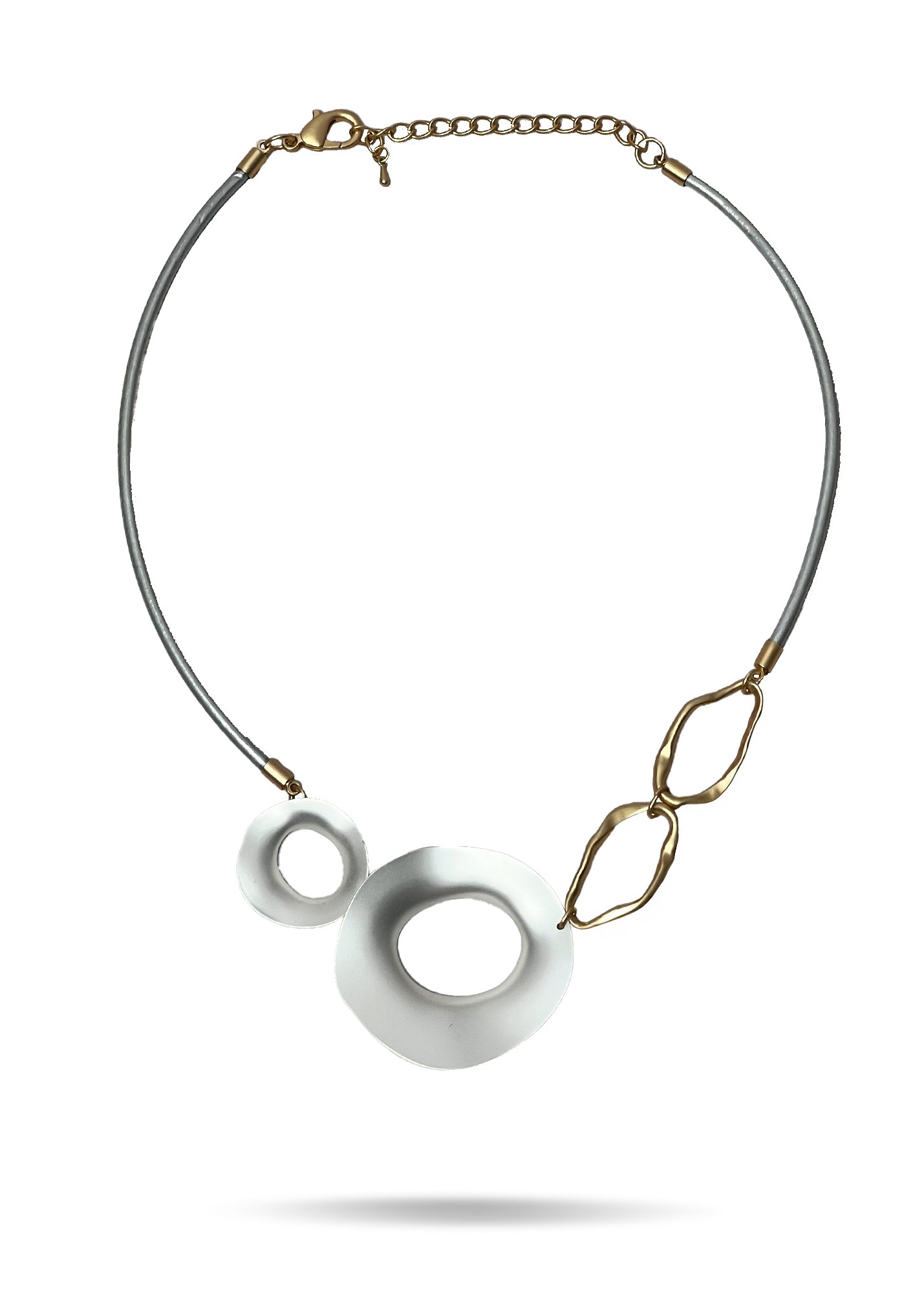 Leather necklace 4 elements combined from two types, light gray