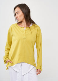 Long sleeve shirt with three buttons and mustard ribbon - 00