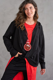 Handmade necklace, rope hoop and red resin circle