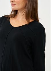 חולצה שרוול ארוך מפתח וי סריג דק שחור