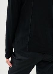 חולצה שרוול ארוך מפתח וי סריג דק שחור